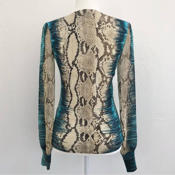 ⭐️ROBERTO CAVALLI⭐️Animal Snake Print Cashmere Silk Sweater Designer Blouse XS - Picture 6 of 15
